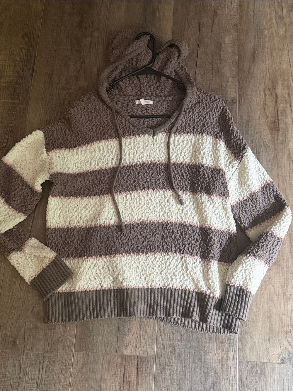 Cozy Striped Hooded Pullover - Cream & Brown